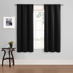 Eclipse Phoenix Solid Color Blackout Rod Pocket, Black, 37x63 (4 panels)